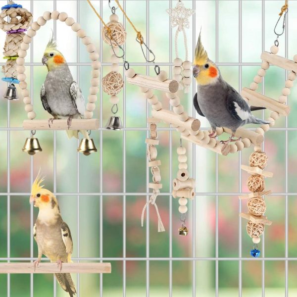 Bird Parrot Swing Toys, Chewing Standing Hanging Perch Hammock Climbing Ladder Bird Cage Toys for Budgerigar - Image 2