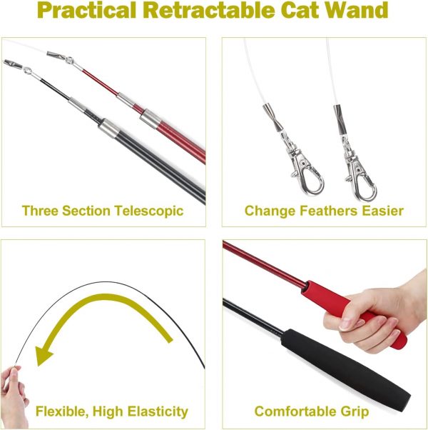 Interactive Cat Toys - Retractable Wand Toy and Feather Toys Refills for Indoor Cats to Chase and Exercise - Image 7