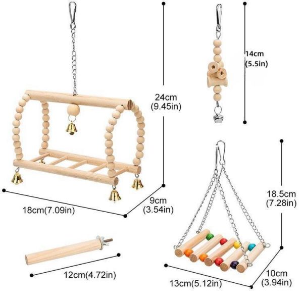 Bird Parrot Swing Toys, Chewing Standing Hanging Perch Hammock Climbing Ladder Bird Cage Toys for Budgerigar - Image 4